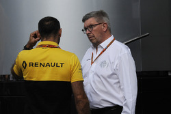 Ross Brawn, Formula One Managing Director of Motorsports and Cyril Abiteboul, Renault Sport F1 Managing Director at the McLaren motorhome