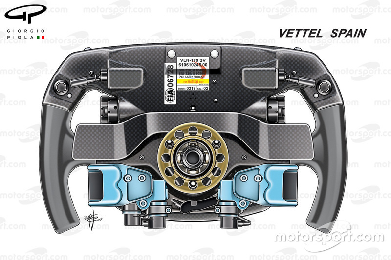 Ferrari SF70H, back view of Sebastien Vettel's steering wheel, Spanish GP
