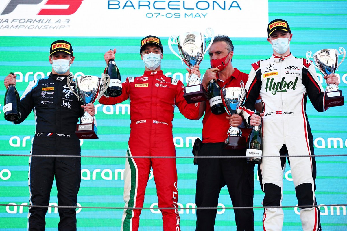 Podium: Race winner Race winner Olli Caldwell, Prema Racing, second place Victor Martins, MP Motorsport, third place Frederik Vesti, ART Grand Prix
