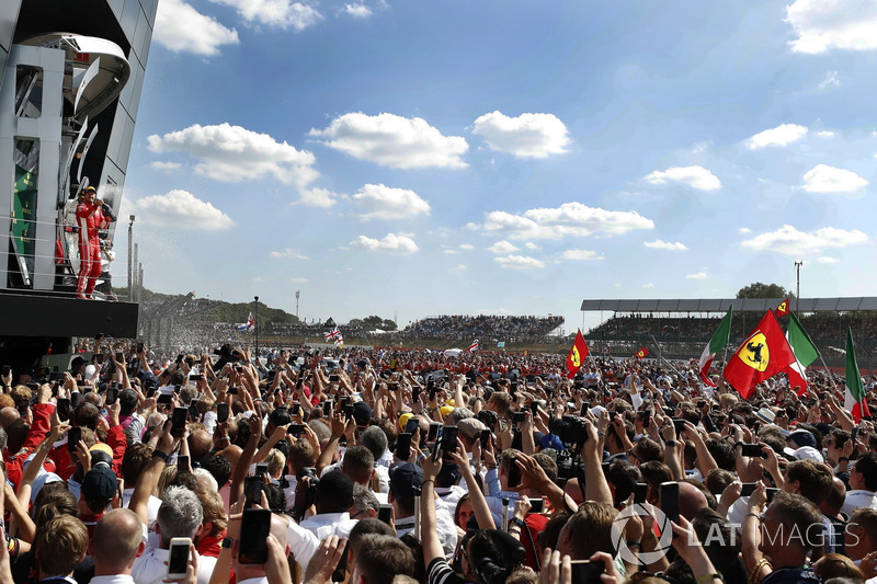Sebastian Vettel, Ferrari celebrates on the podium