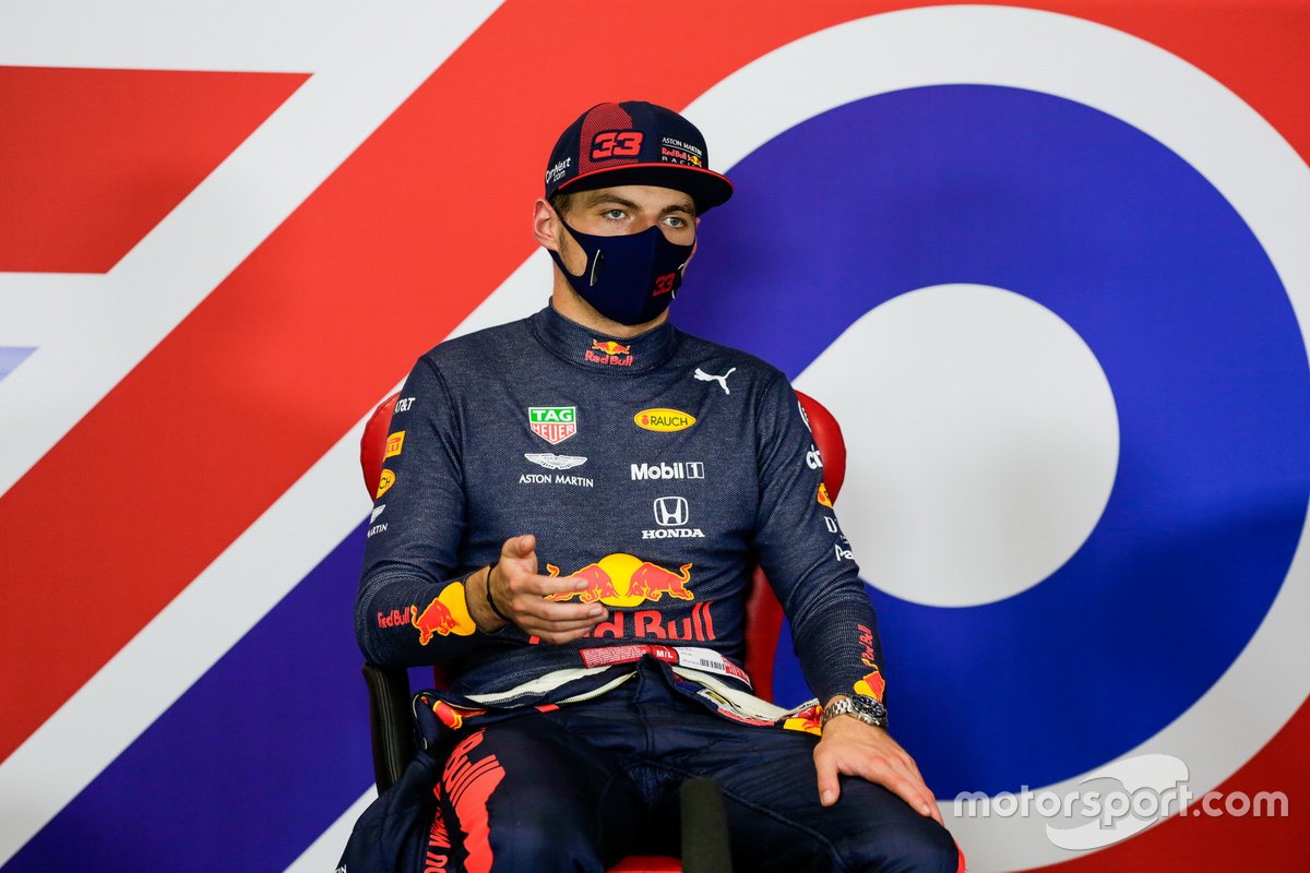Pembalap Red Bull Racing, Max Verstappen, dalam konferensi pers F1 GP 70th Anniversary di Sirkuit Silverstone, Inggris.