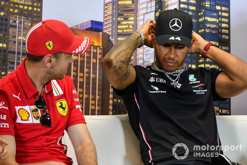 Sebastian Vettel, Ferrari and Lewis Hamilton, Mercedes-AMG Petronas F1 in the press conference