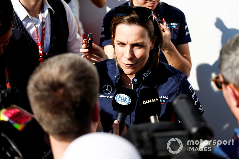 Claire Williams, Deputy Team Principal, Williams Racing, talks to the press