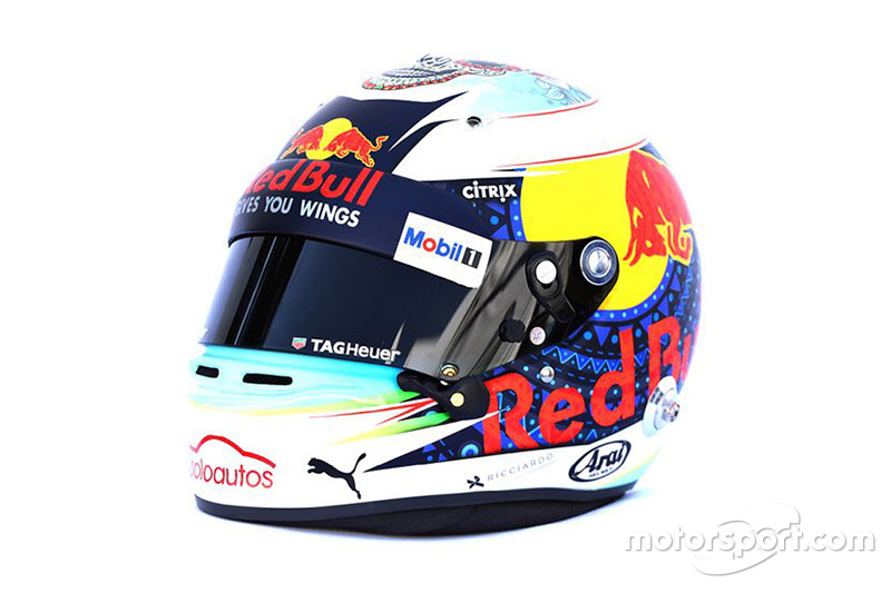 Diseño de casco especial de Daniel Ricciardo, Red Bull Racing, para el GP de México.