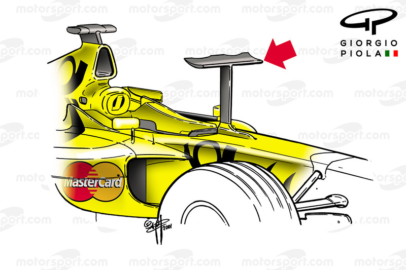 Aleta en el chasis del Jordan EJ11, GP de Mónaco 2001