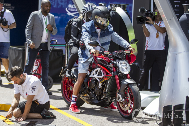 Lewis Hamilton, Mercedes-AMG F1 on his MV Agusta motorbike