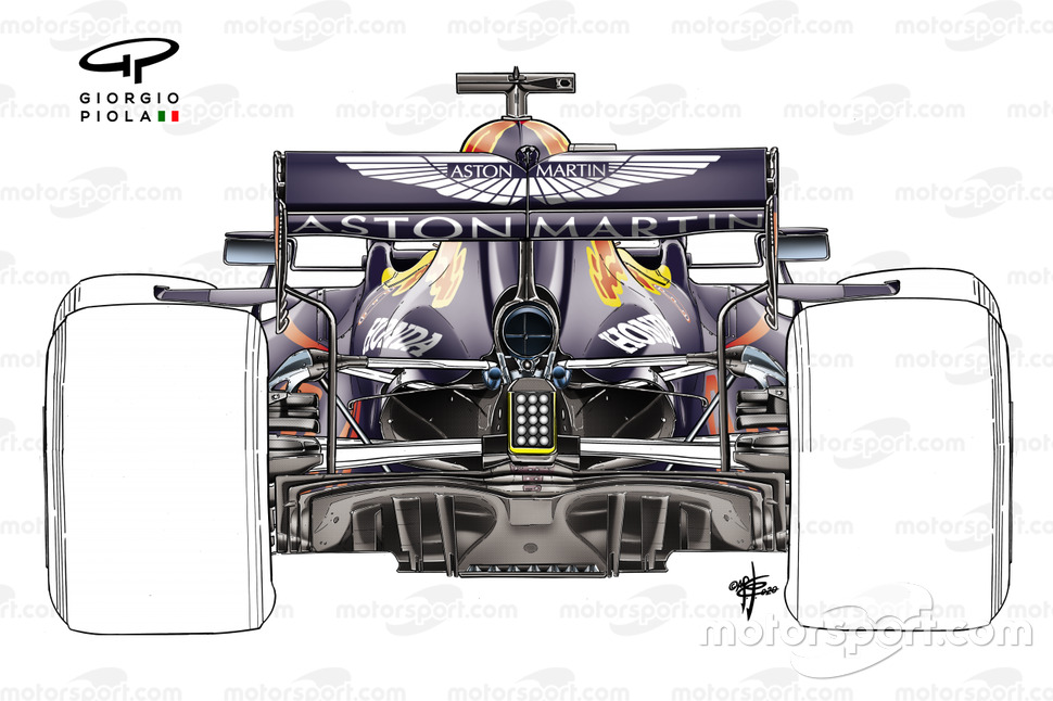 Red Bull Racing RB16 draagsysteem achtervleugel met één kolom