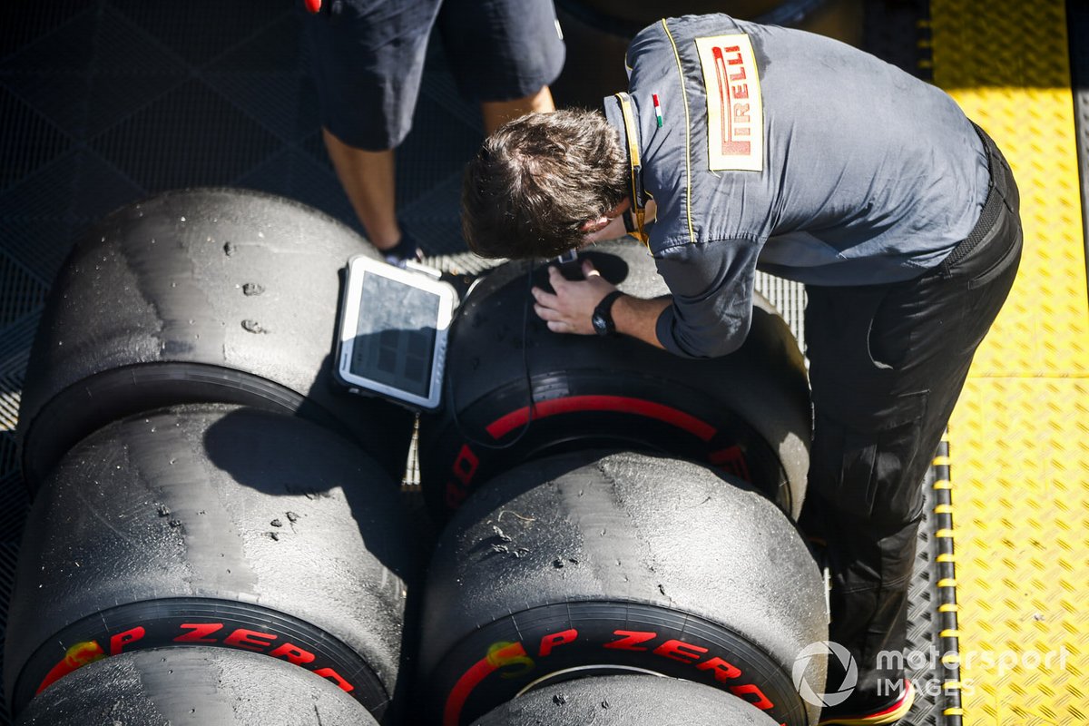Pirelli technicians record some tyre data