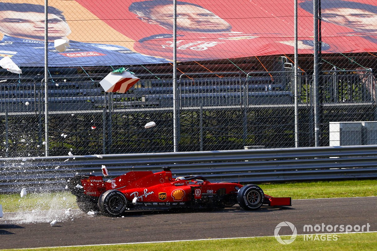 Sebastian Vettel, Ferrari SF1000, collides with barriers