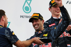 The podium (L to R): Christian Horner, Red Bull Racing Team Principal with race winner Daniel Ricciardo, Red Bull Racing and Max Verstappen, Red Bull Racing