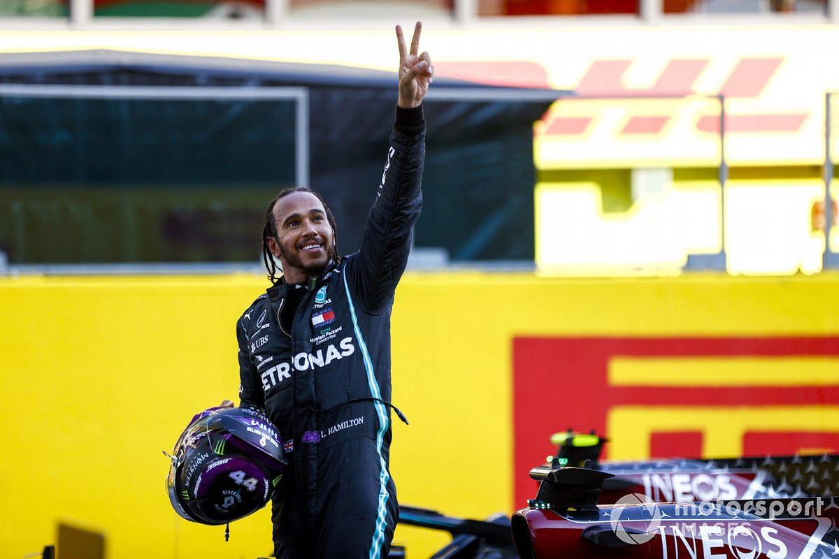 Lewis Hamilton, Mercedes-AMG F1, 1st position, celebrates in Parc Ferme