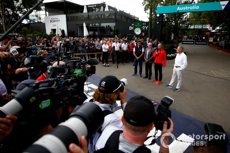 The world's media assemble for a press conference discussing the cancellation of the Australian Grand Prix