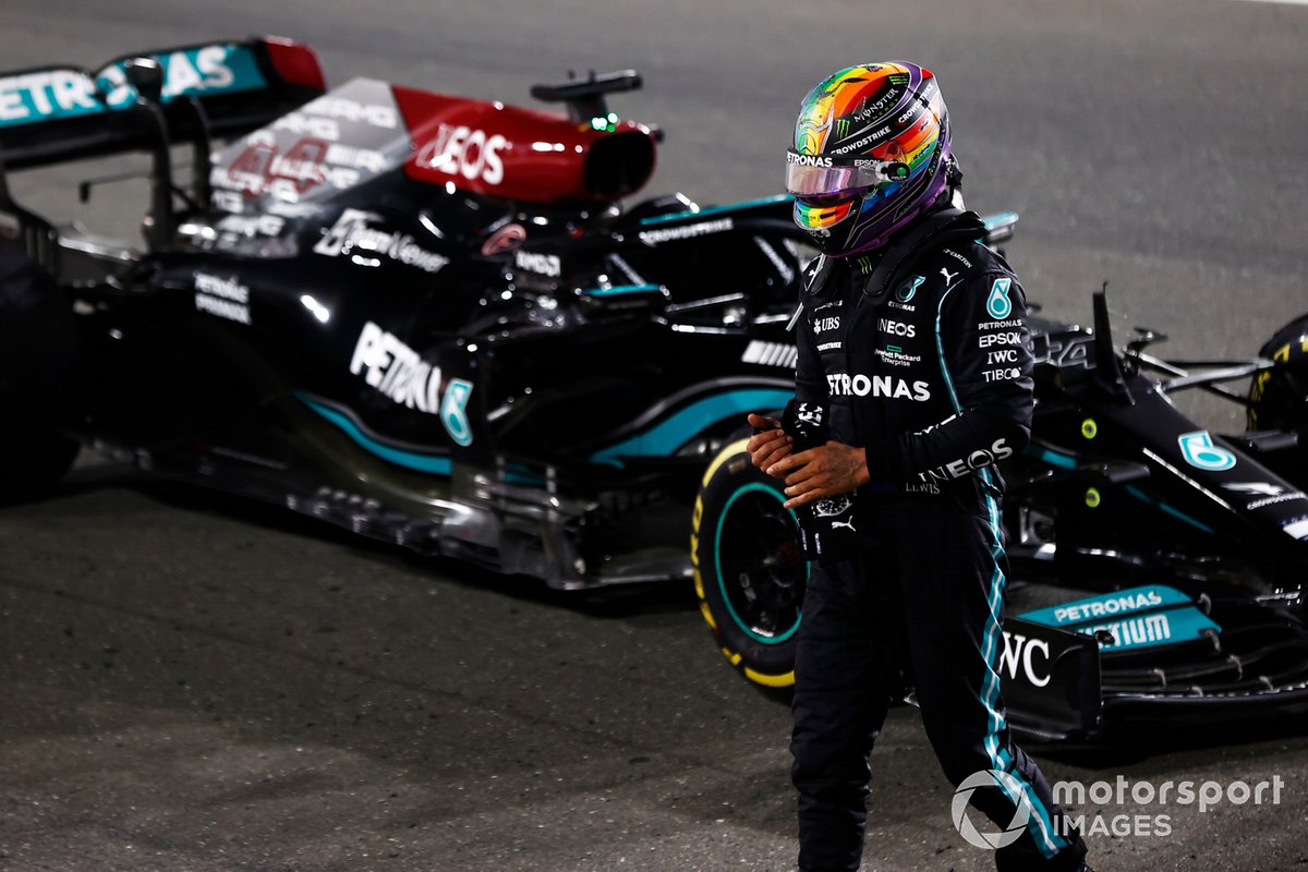 Lewis Hamilton, Mercedes, 1st position, arrives in Parc Ferme