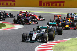 Nico Rosberg, Mercedes AMG F1 W07 Hybrid leads team mate Lewis Hamilton, Mercedes AMG F1 W07 Hybrid