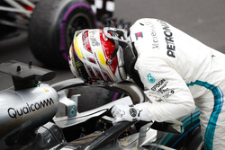 Third place Lewis Hamilton, Mercedes AMG F1, arrives in Parc Ferme