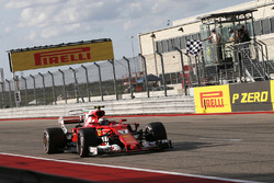 Kimi Raikkonen, Ferrari SF70H takes the chequered flag at the end of Qualifying