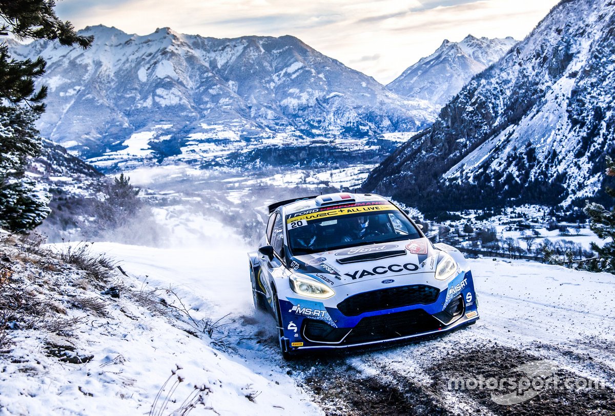Adrien Fourmaux dan navigator Renaud Jamoul dari M-Sport Ford WRT mengendarai Ford Fiesta Rally2 di Reli Monte Carlo 2021 lalu.