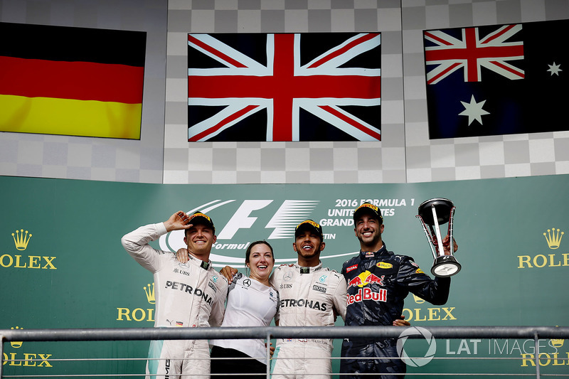 2016: 1. Lewis Hamilton, 2. Nico Rosberg, 3. Daniel Ricciardo