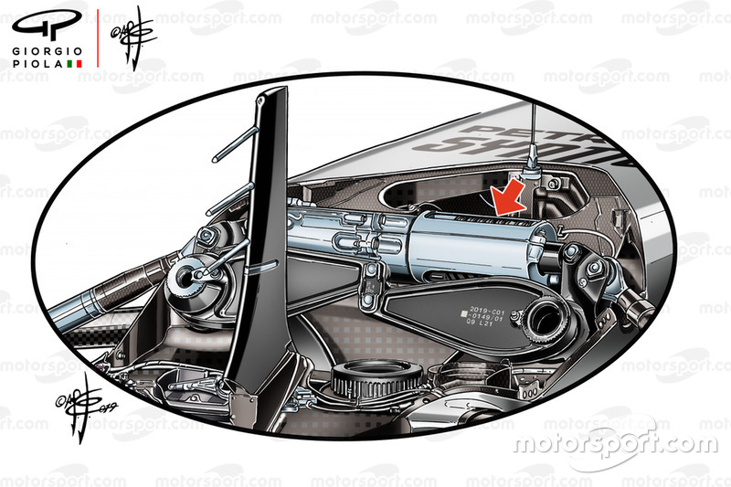 Detalle de la suspensión delantera del Mercedes AMG F1 W10