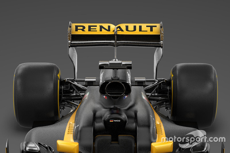 De airbox en achtervleugel van de RS17