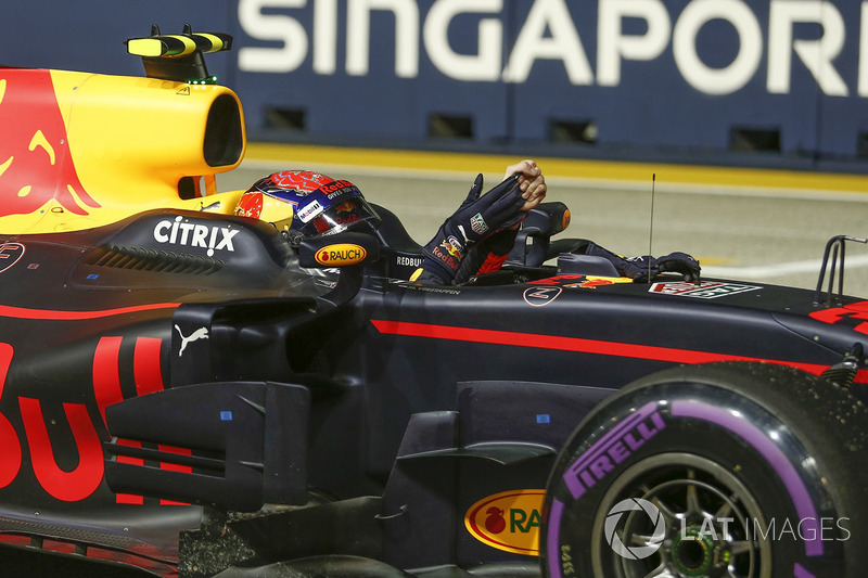 Max Verstappen, Red Bull Racing arrives to celebrate in parc ferme