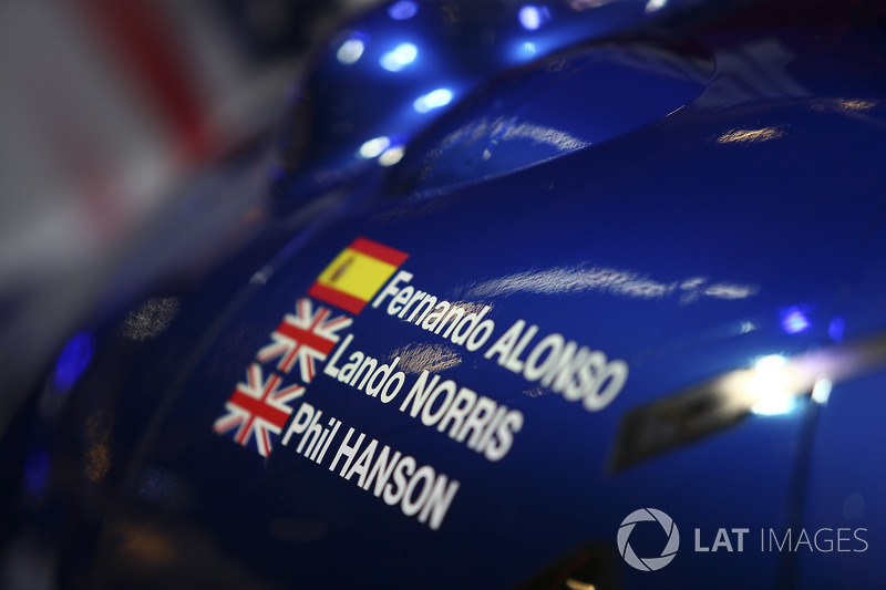 Door detail of the Fernando Alonso, land Norris, Phil Hanson sportscar