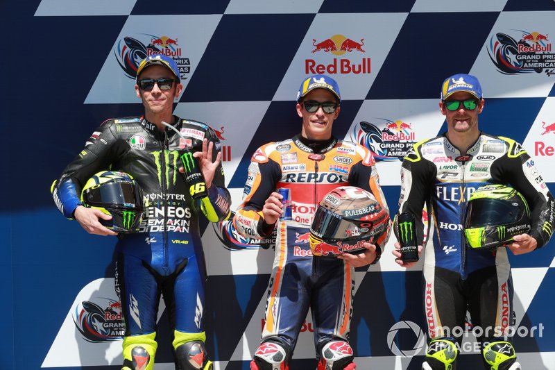 Le top 3 des qualifications : Valentino Rossi, Yamaha Factory Racing, Marc Marquez, Repsol Honda Team, Cal Crutchlow, LCR Honda