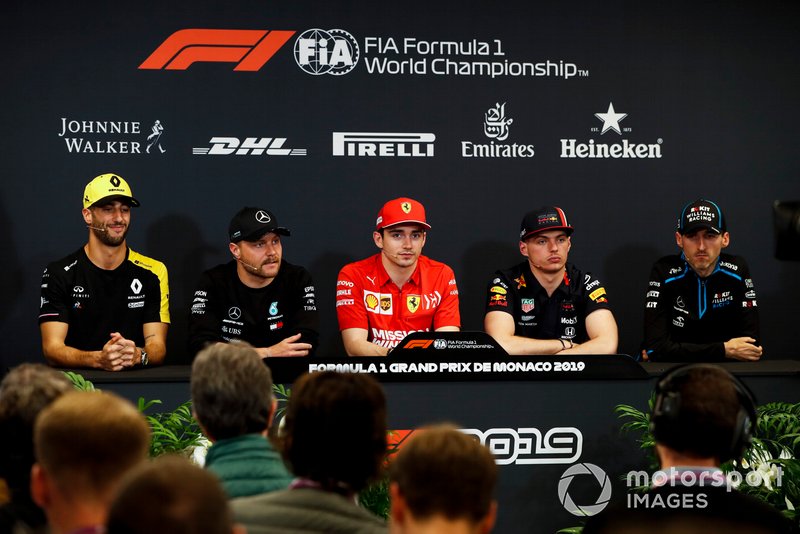 Daniel Ricciardo, Renault F1 Team, Valtteri Bottas, Mercedes AMG F1, Charles Leclerc, Ferrari, Max Verstappen, Red Bull Racing and Robert Kubica, Williams Racing in Press Conference