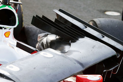 The damaged nosecone of race retiree Sebastian Vettel, Ferrari SF16-H