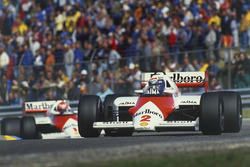 Alain Prost leads Niki Lauda, both McLaren MP4/2B TAG Porsche