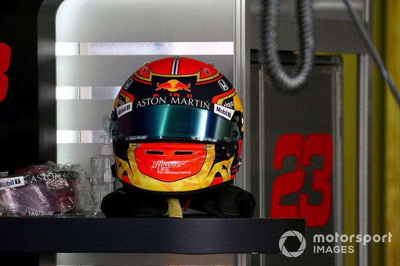 The helmet of Alex Albon, Red Bull Racing