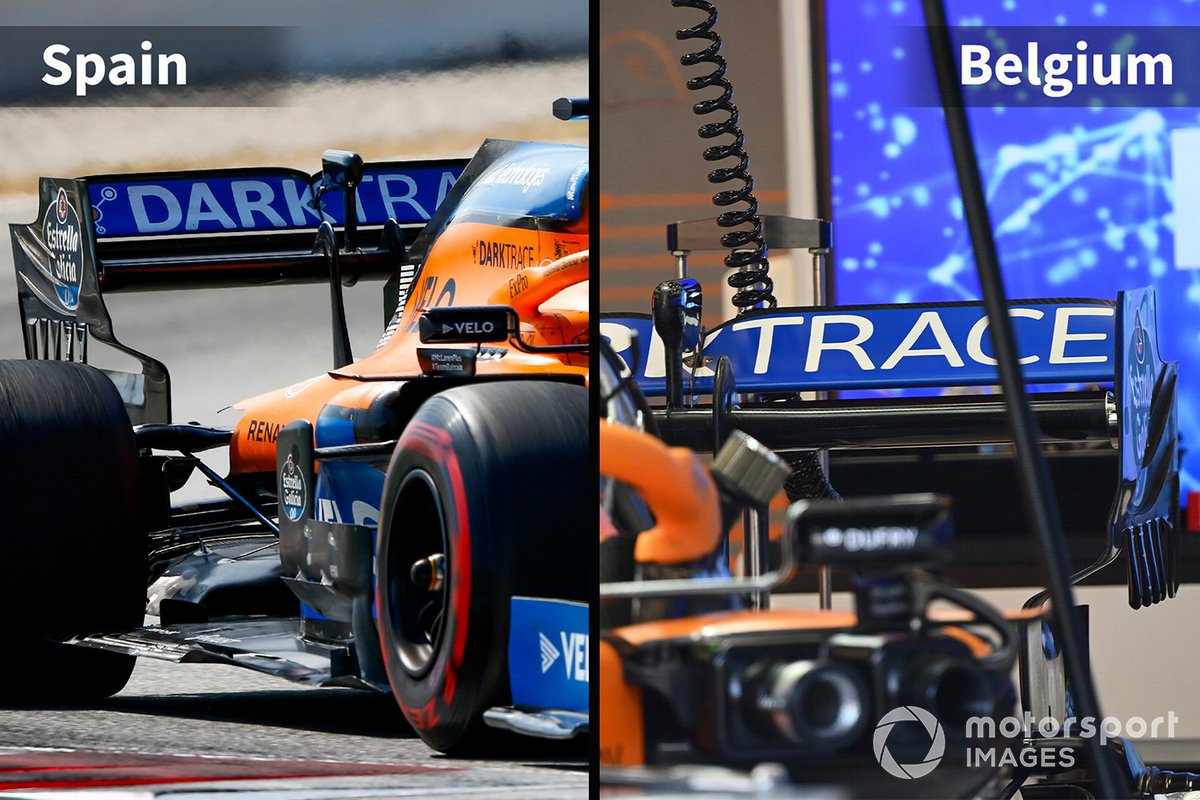 Comparación entre el McLaren MCL35 de España y el de Bélgica.