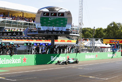 Lewis Hamilton, Mercedes AMG F1 W08, wins the race and takes the applause of his team