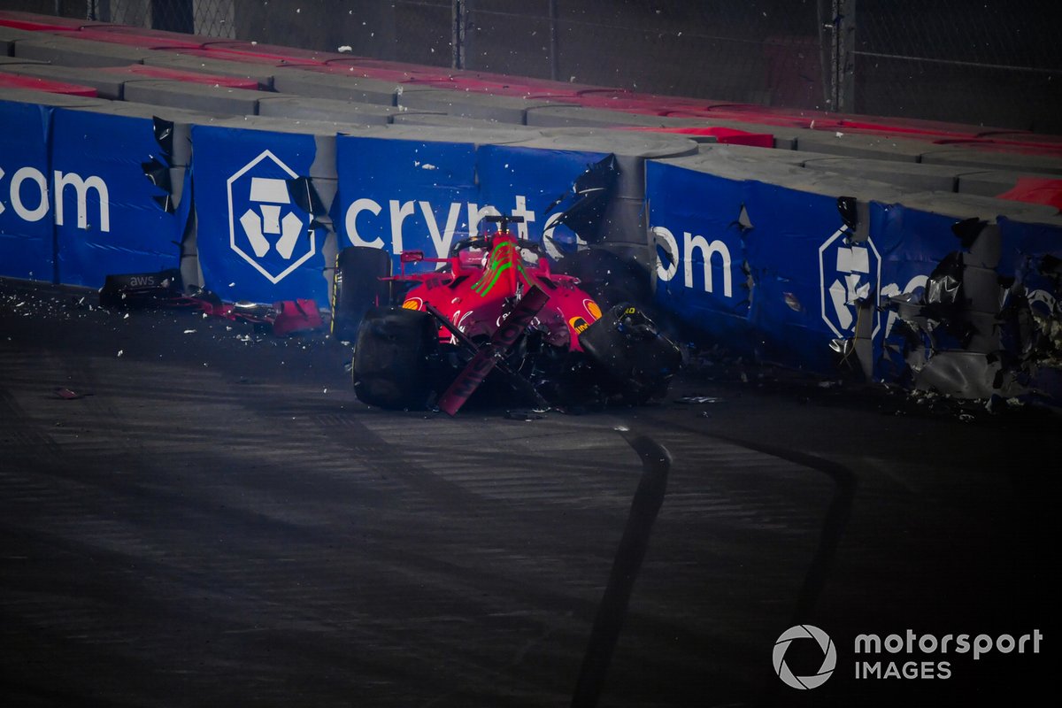 Charles Leclerc, Ferrari, crashes out of FP2