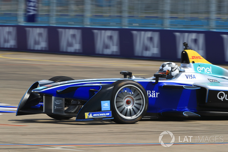 Jon Olsson, Alpine ski racer, on track in the Formula E track car