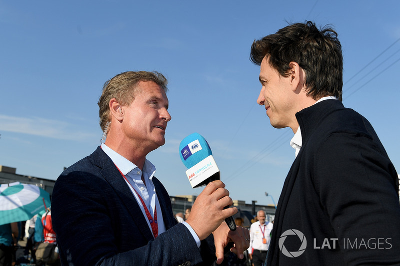 David Coulthard, TV Presenter, interviews Toto Wolff, Executive Director (Business), Mercedes AMG