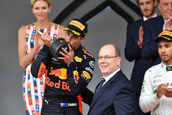 Race winner Daniel Ricciardo, Red Bull Racing celebrates on the podium with HSH Prince Albert of Monaco