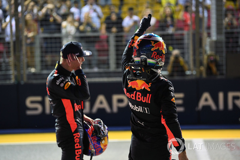 Max Verstappen, Red Bull Racing and Daniel Ricciardo, Red Bull Racing celebrate in parc ferme