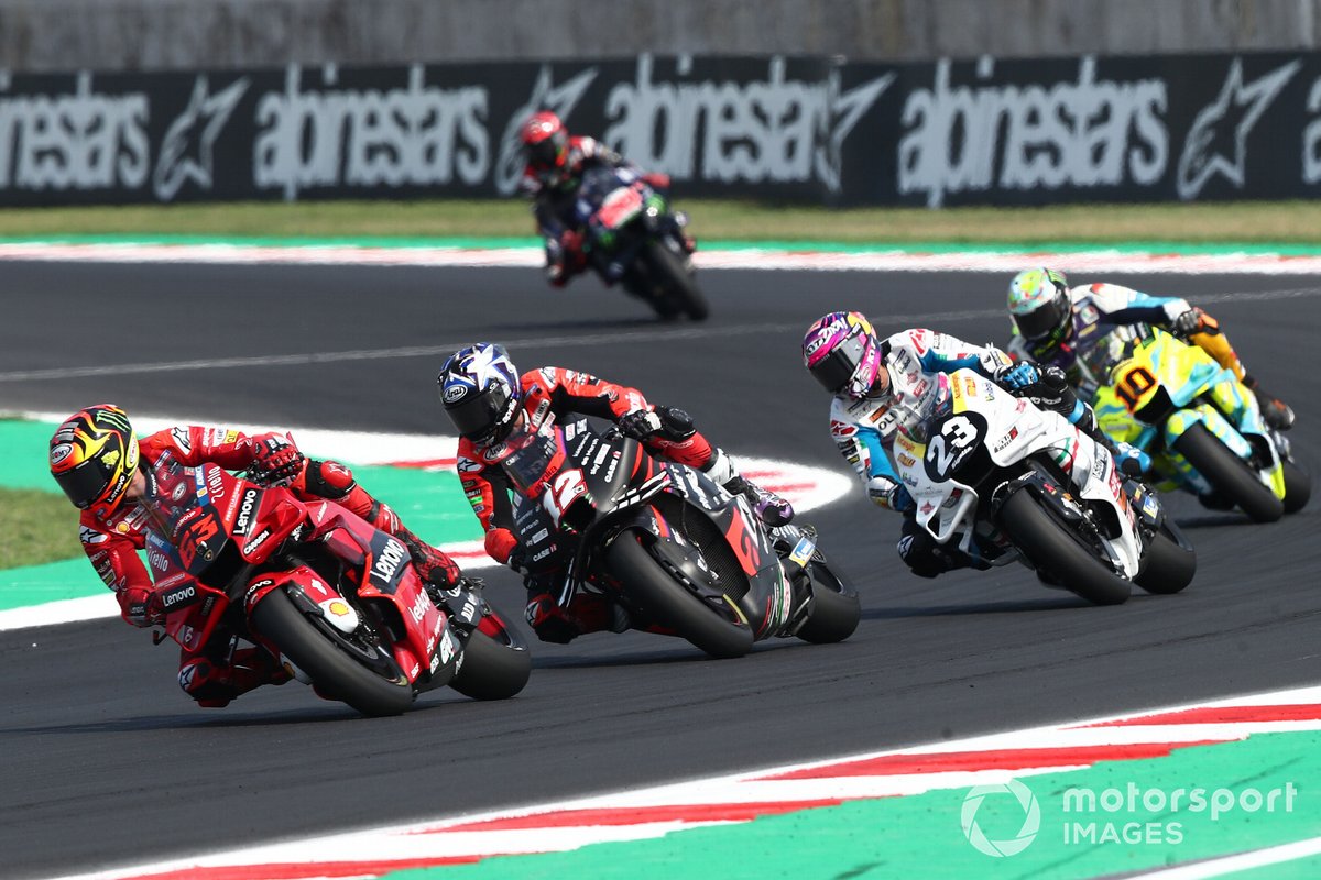 Francesco Bagnaia, Ducati Team, Maverick Vinales, Aprilia Racing Team, Enea Bastianini, Gresini Racing, et Luca Marini, VR46 Racing Team