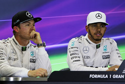 (L to R): Nico Rosberg, Mercedes AMG F1 and team mate Lewis Hamilton, Mercedes AMG F1 in the FIA Pre