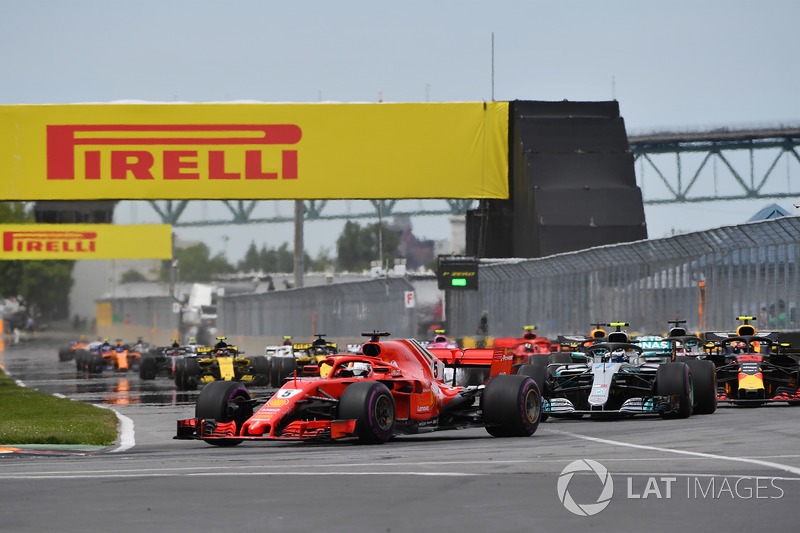 Sebastian Vettel, Ferrari SF71H memimpin start GP Kanada