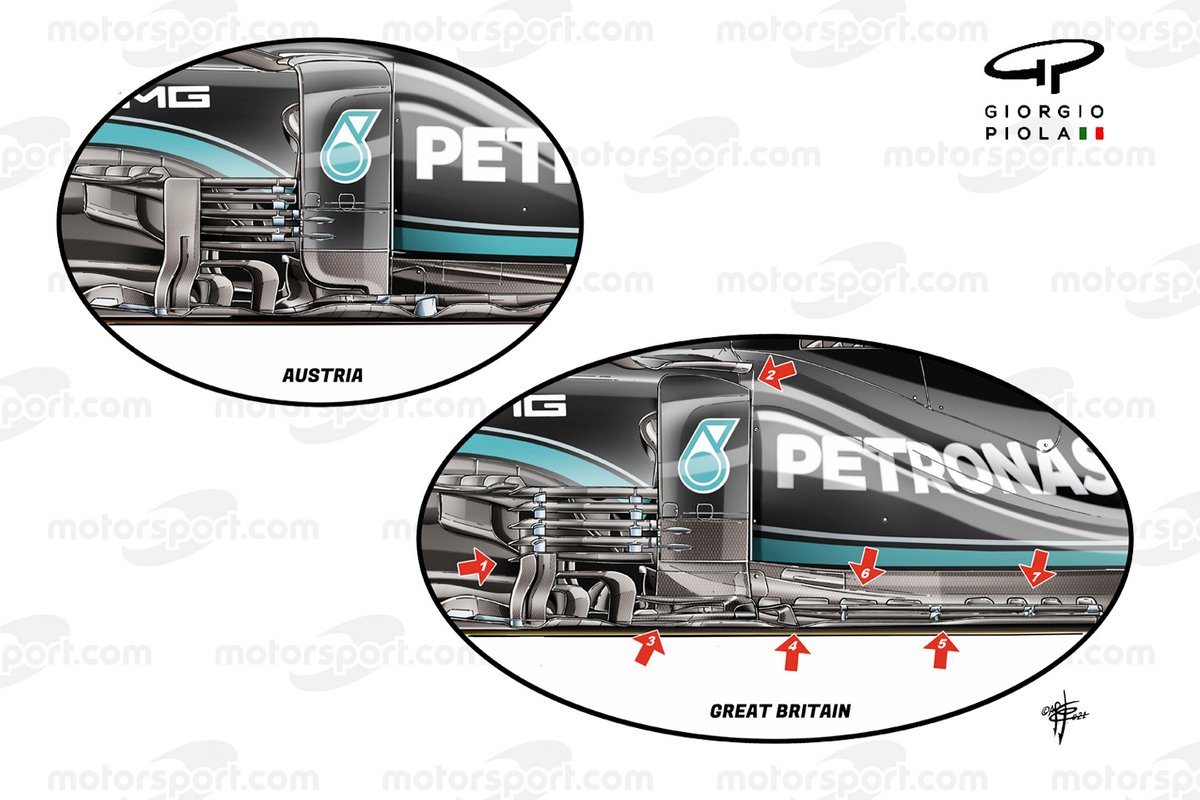 Сравнение деталей днища Mercedes AMG F1 W12