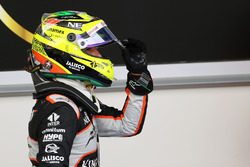 Sergio Perez, Sahara Force India F1 viert zijn derde plaats in parc ferme