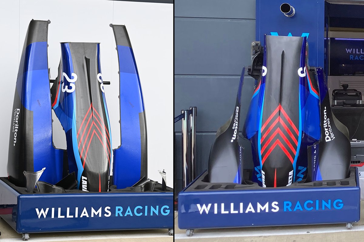 Williams FW44 comparación del sidepod y cubierta del motor.