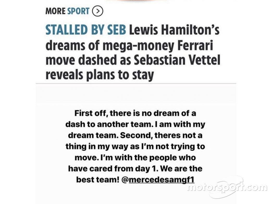 Lewis Hamilton la historia de Instagram eliminada