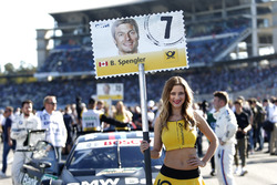 Grid girl of Bruno Spengler, BMW Team RBM, BMW M4 DTM