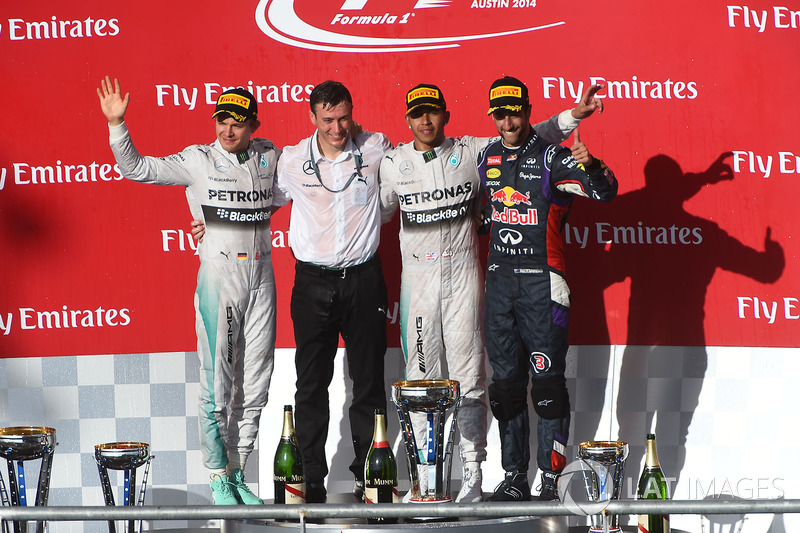 2014: 1. Lewis Hamilton, 2. Nico Rosberg, 3. Daniel Ricciardo