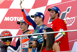 Podium: race winner Jorge Lorenzo, Yamaha Factory Racing, second place Marc Marquez, Repsol Honda Te