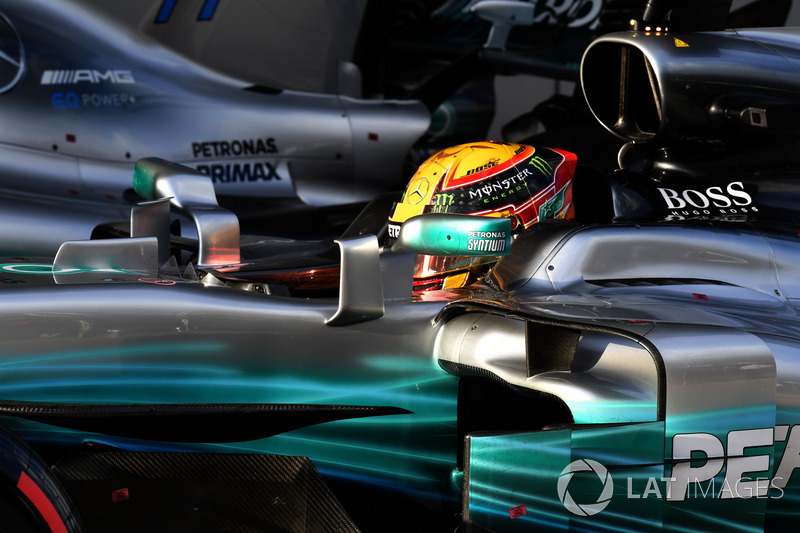 Lewis Hamilton, Mercedes-Benz F1 W08 in parc ferme