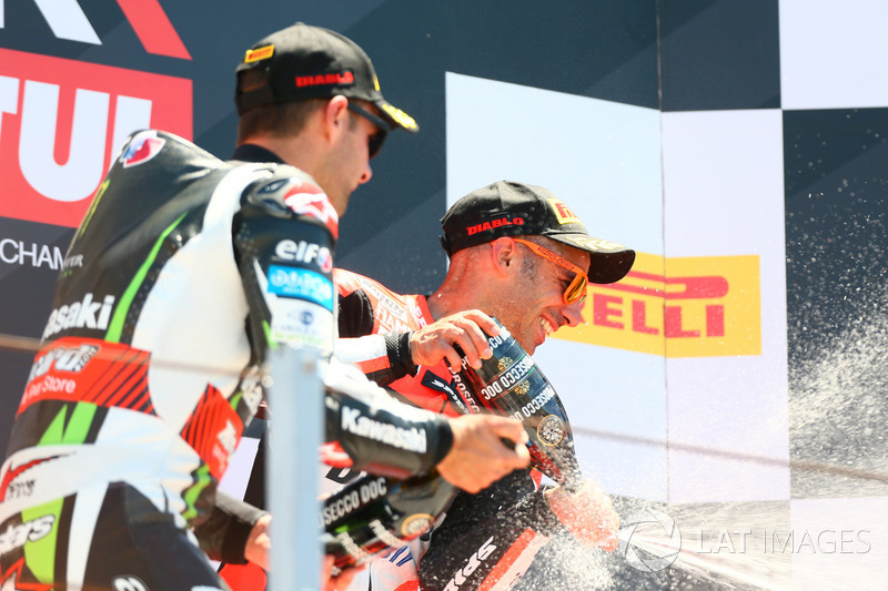 Podium: Race winner Marco Melandri, Ducati Team